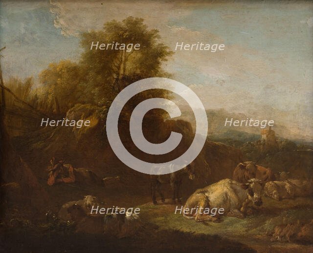 Landscape with Animals and a Shepherd, 2nd half of 17th century. Creator: Nicolaes Berchem.