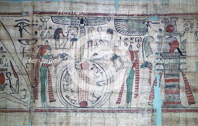 Part of the Egyptian book of the dead, showing labour in the Elysian fields. Artist: Unknown