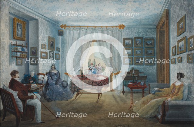 The Drawing Room in the Naryshkin Palace of Miskhor, 1842. Artist: Bossoli, Carlo (1815-1884)