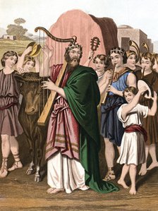 King David playing his harp before the Ark, mid 19th century. Artist: Unknown