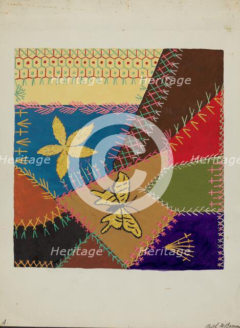 Crazy Quilt (Section), c. 1940. Creator: Ruth M Barnes.