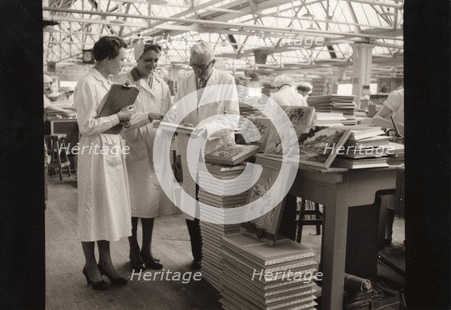 Work study in in the box making department, Rowntree factory, York, Yorkshire, 1954. Artist: Unknown