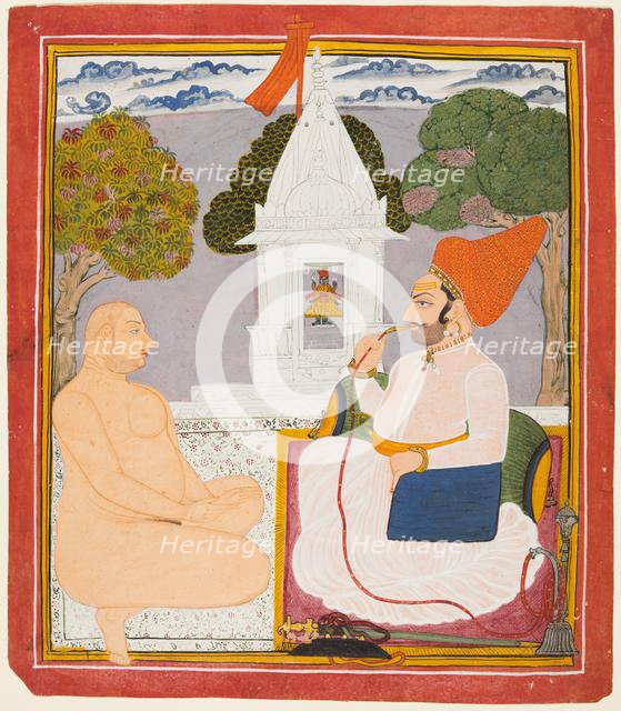 A Rathor Noble Visiting a Digambara holy man at a Vishnu Shrine, probably Baba Atmaram, c. 1760. Creator: Unknown.