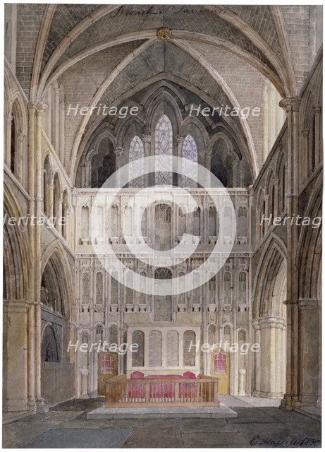 Interior view looking towards the altar, St Saviour's Church, Southwark, London, 1830.               Artist: Edward Hassell
