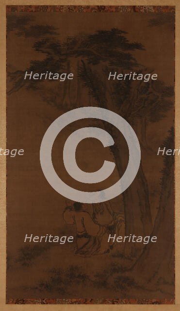 Two figures on a hillside under trees, Ming or Qing dynasty, 17th century. Creator: Unknown.