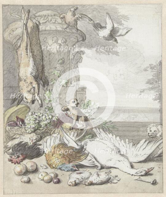 Dead game with a monkey and a dog, 1650-1719. Creator: Jan Weenix.