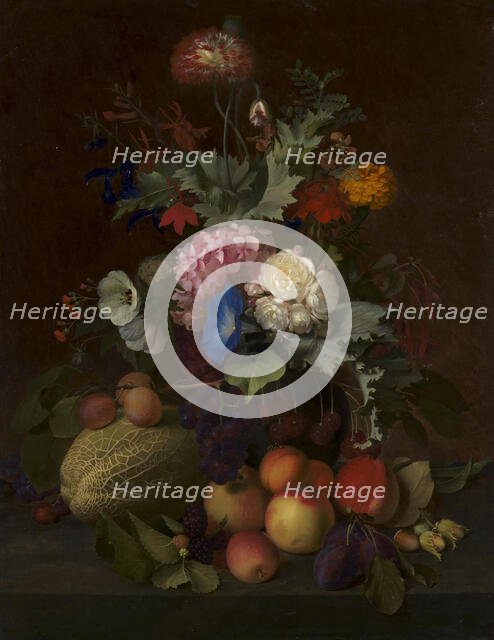 Still Life with Fruit and Flowers, 1852. Creator: Otto Didrik Ottesen.