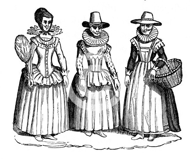 Female costume, 17th century, (1910). Artist: Unknown