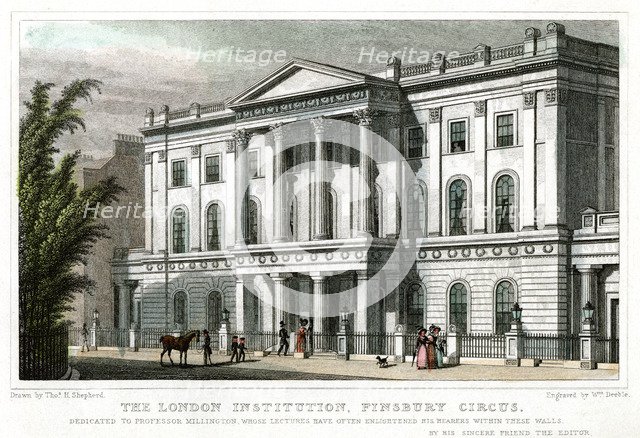 The London Institution, Finsbury Circus, London, 1827.Artist: William Deeble