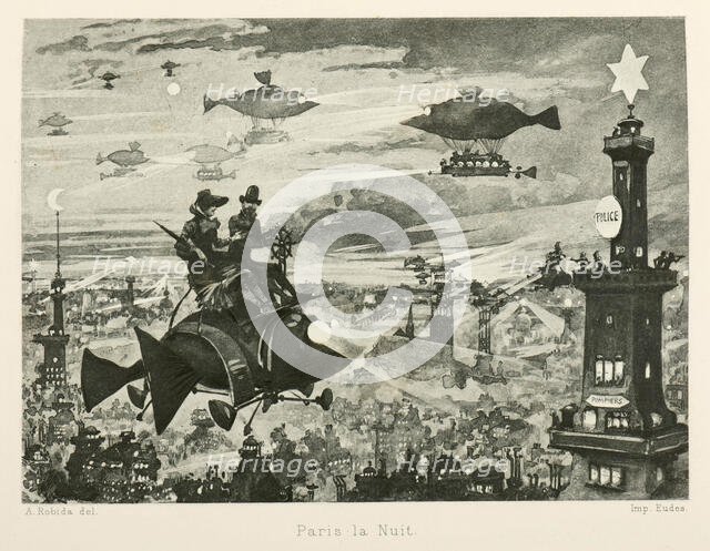 Paris by night, the twentieth century, 1880. Creator: Robida, Albert (1848-1926).