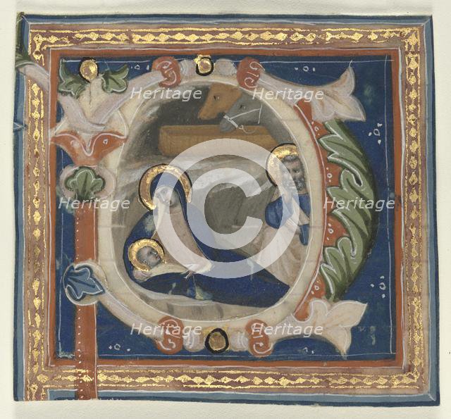 Historiated Initial (P) Excised from a Gradual: The Nativity, c. 1350-1375. Creator: Lippo Vanni (Italian), attributed to.