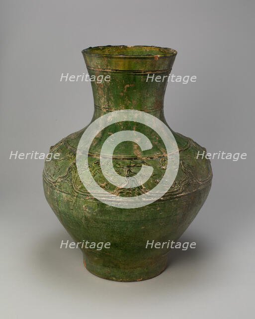 Jar (Hu) with Equestrians and Animals amid Mountains, Han dynasty (206 B.C.-A.D. 220). Creator: Unknown.