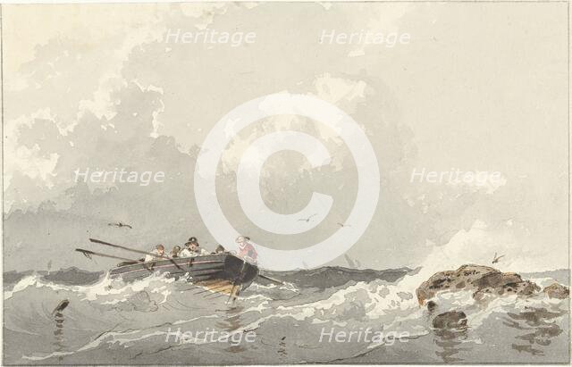Rowing boat at sea, 1834-1872. Creator: Frans Arnold Breuhaus de Groot.