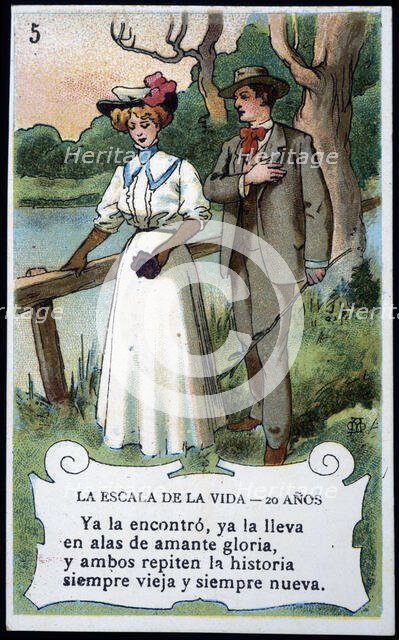 Collection of stickers 'Scale of life' number 5, 20th century. Creator: Mestres, Apeles (1854 - 1936).