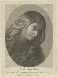 The head of Mary Magdalene looking down to the right, in an oval frame, after Ren..., ca. 1745-1803. Creator: Domenico Cunego.