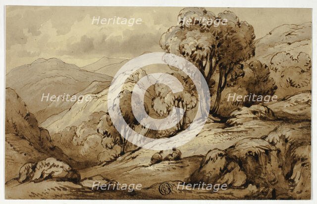 Mountainous Landscape with Two Figures in Foreground, n.d. Creator: James Robertson.