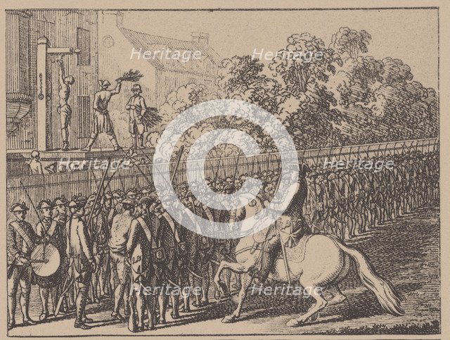 Running the gauntlet. Illustration from Elementartwerk by J.B. Basedow, 1774. Artist: Chodowiecki, Daniel Nikolaus (1726-1801)