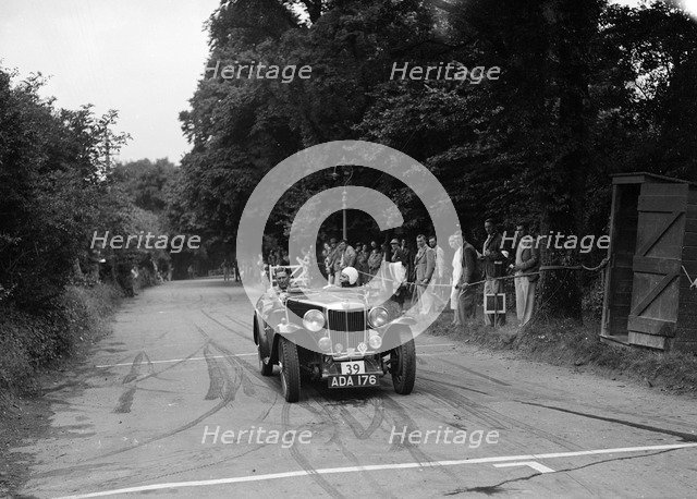 AB Langley's MG Magnette competing at the MCC Torquay Rally, July 1937. Artist: Bill Brunell.