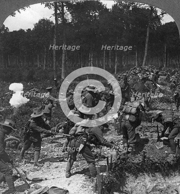 Captured trenches strengthened to withstand counter-attack, World War I, 1914-1918.Artist: Realistic Travels Publishers