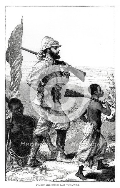 Henry Morton Stanley approaching Lake Tanganyika, 19th century. Artist: Unknown