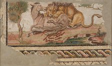 Mosaic of a Lion Attacking an Onager, A.D. 150-200. Creator: Unknown.