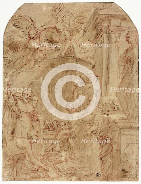 Study for the Trial of Saint Dominic's and Albigensian Books by Fire, 1614/16. Creator: Leonello Spada.