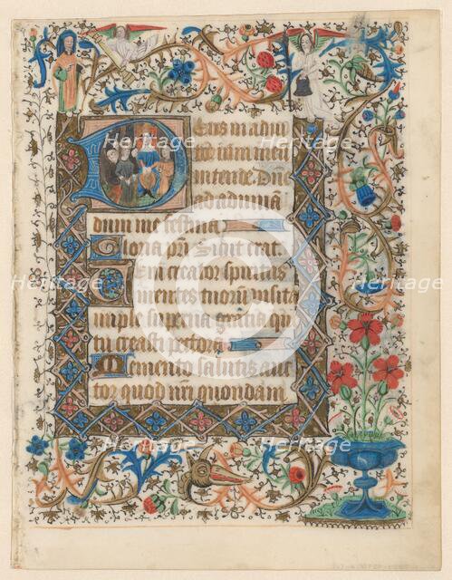 Manuscript from a book of hours with historized initial 'D', c.1400-c.1449. Creator: Anon.