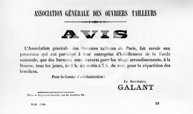 Avis, from French Political posters of the Paris Commune,  May 1871. Artist: Unknown