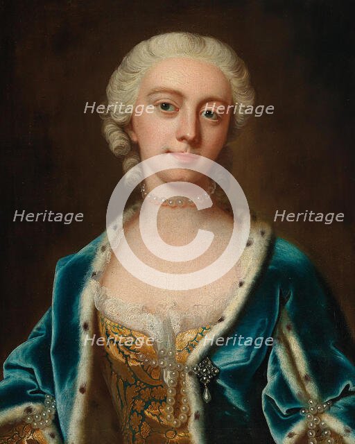 Portrait of  Augusta of Saxe-Gotha (1719-1772), Princess of Wales, Mid of the 18th cen. Creator: Du Pan, Barthélémy (1712-1762).