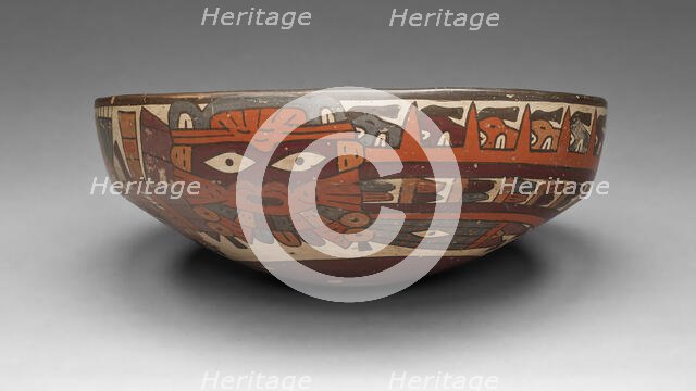 One of a Pair of Matched Bowls Depicting Costumed Ritual Performers, 180 B.C. /A.D. 500. Creator: Unknown.