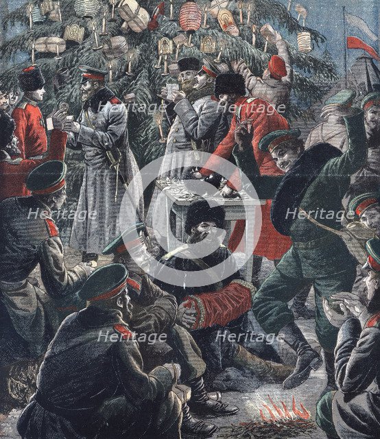 Russian soldiers celebrating Christmas, Russo-Japanese War, 1904-5. Artist: Unknown