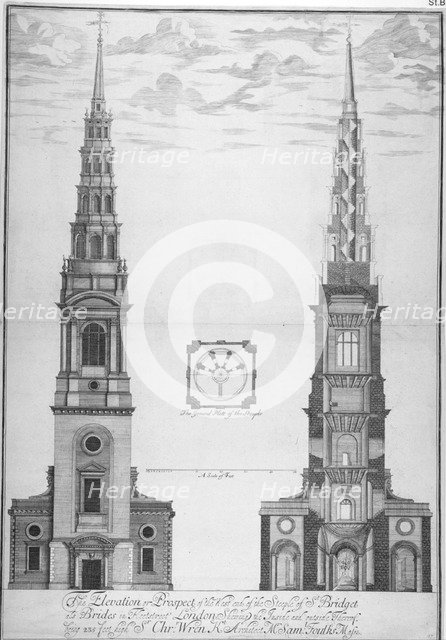 St Bride's Church, Fleet Street, City of London, 1700. Artist: Anon