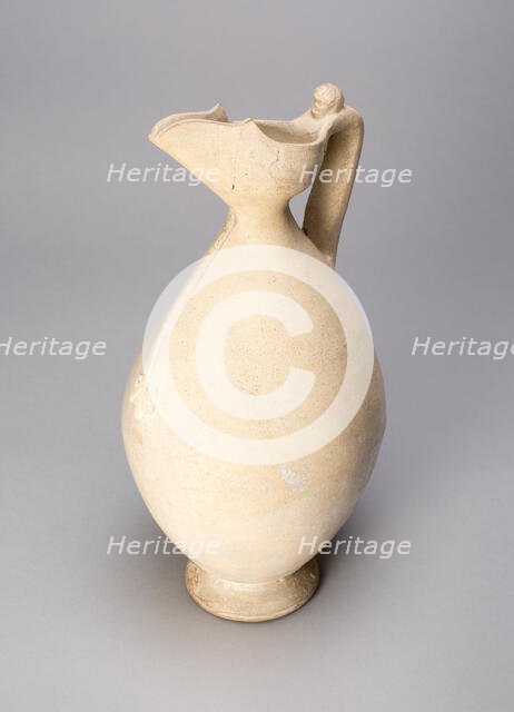 Ovoid Ewer with Flaring, Beak Shaped Spout, and Handle with Human Head, Tang dynasty, 8th cent. Creator: Unknown.