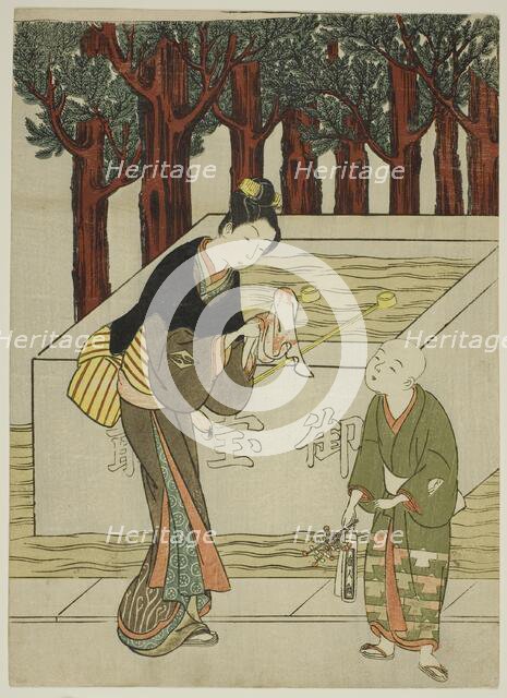 Woman Washing Her Hands before Entering a Shrine, c. 1767. Creator: Suzuki Harunobu.