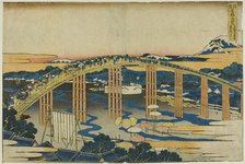 Yahagi Bridge at Okazaki on the Tokaido (Tokaido Okazaki Yahagi no hashi), from the..., c. 1833/34. Creator: Hokusai.
