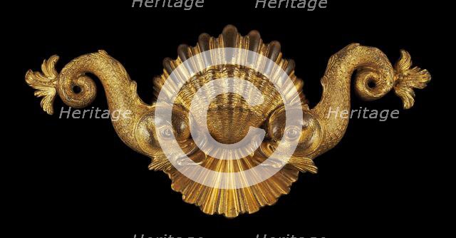 Appliqué in the Form of Paired Dolphins on a Scallop Shell, 16th century. Creator: Unknown.