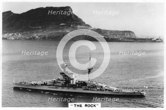 Battleship HMS 'Revenge' off Gilbralter, 1937. Artist: Unknown