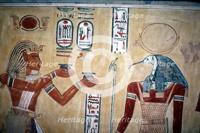 Wallpainting of Rameses III before Thoth, Valley of the Queens, Luxor, Egypt, c12th century BC. Artist: Unknown