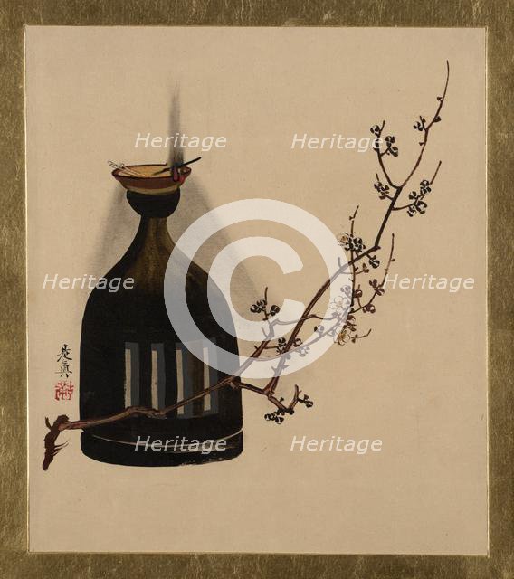 Lacquer Paintings of Various Subjects: Plum Branch with Oil Lamp, 1882. Creator: Shibata Zeshin.