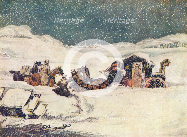 The Birmingham Mail near Aylesbury, the guard Banbury proceeding with the bags', 1837 (1907). Artist: Robert Havell 