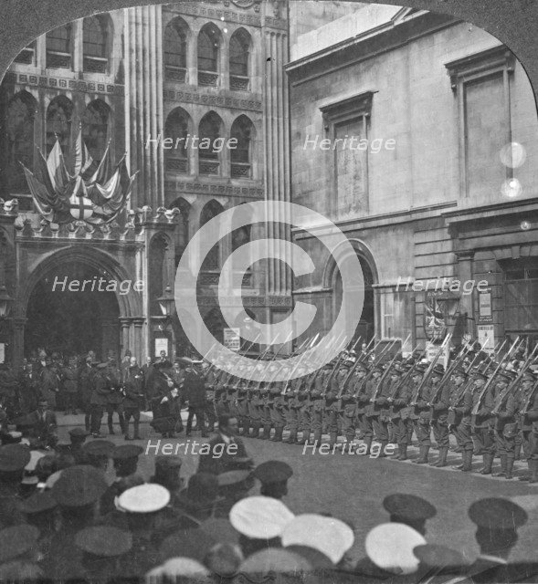 Inspecting the Guard of Honour at the Guildhall, London, World War I, c1914-c1916. Artist: Realistic Travels Publishers
