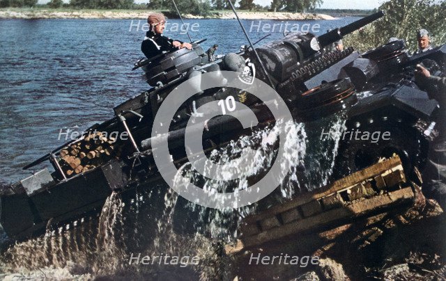 German tank fording a river, Russia, 1941. Artist: Unknown