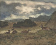 Deer in Landscape, 1810-75. Creator: Antoine-Louis Barye.