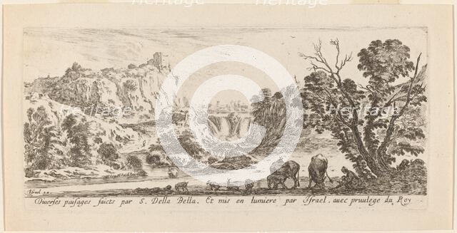 Landscape with Waterfall, 1641. Creator: Stefano della Bella.