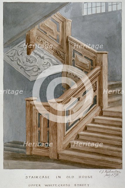 Staircase in a house on Whitecross Street, London, 1871.                                            Artist: Charles James Richardson