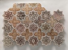 Panel Composed with Tiles in Shape of Eight-pointed Stars and Crosses, Iran, 1260-70. Creator: Unknown.