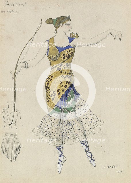 Costume design for the ballet Diane et Actéon Pas de deux (Pas de Diane)  , 1910.