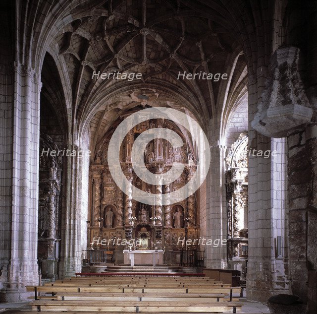 Detail of the interior of the church of Our Lady of the Angels, the main altarpiece and the decor…