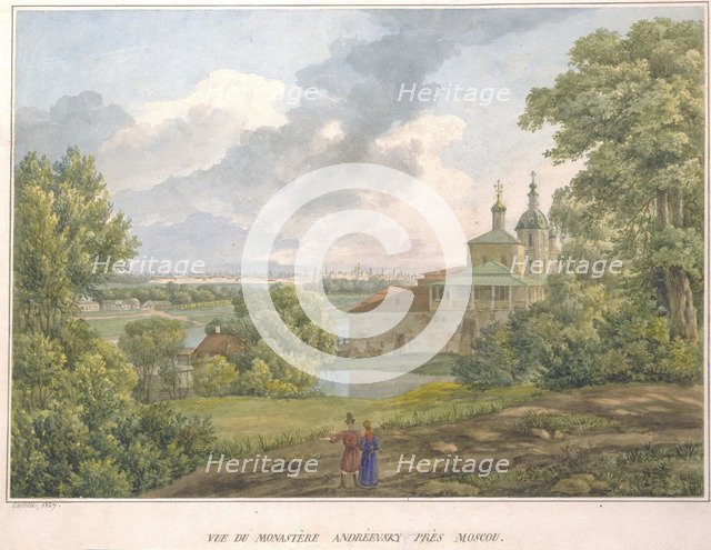 View of Moscow from the Sparrow Hills. The Andreevsky Monastery, 1827. Artist: Cadolle, Auguste Jean Baptiste Antoine (1782-1849)