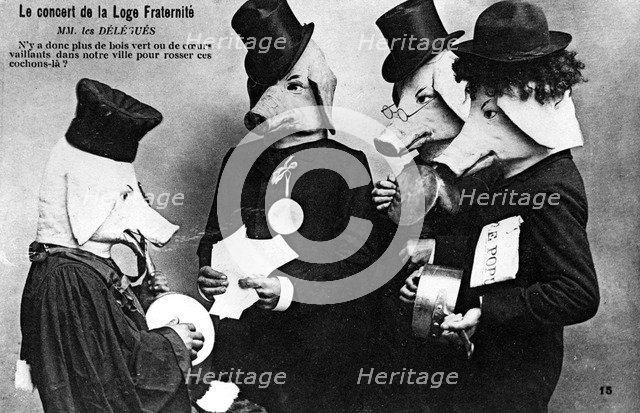 French anti-masonic postcard, 20th century. Artist: Unknown